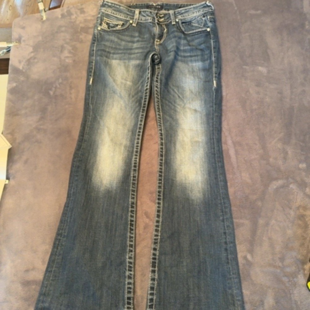 Vigoss Jeans Women 7/8 Blue Embellished Pocket Bootcut Denim